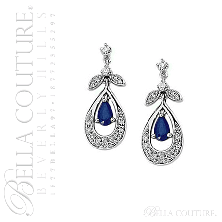 SOLD OUT! (NEW) BELLA COUTURE ® FINE 1/4 CT DIAMOND GENUINE SAPPHIRE DANGLE DROP EARRINGS in 14K White Gold