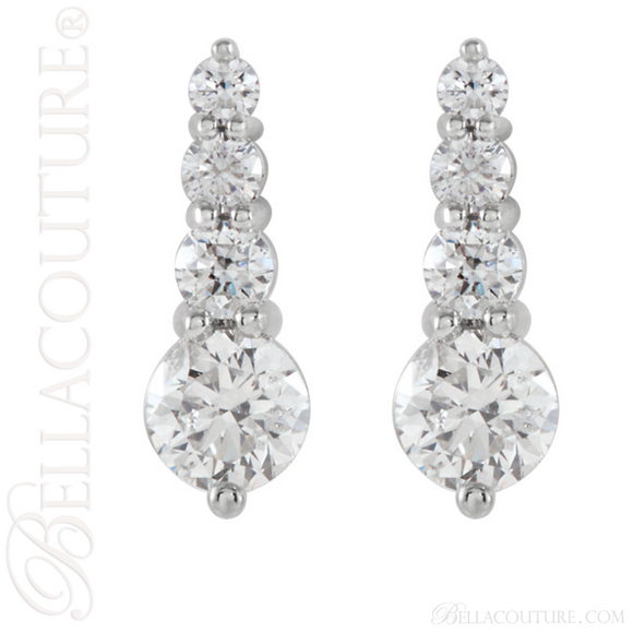 (NEW) BELLA COUTURE LEGACY FINE 1CT DIAMOND 18K WHITE GOLD DANGLE DROP JOURNEY EARRINGS