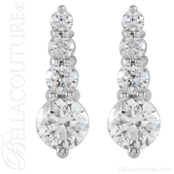 (NEW) BELLA COUTURE LEGACY FINE 1CT DIAMOND 18K WHITE GOLD DANGLE DROP JOURNEY EARRINGS