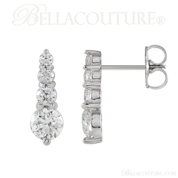 (NEW) BELLA COUTURE LEGACY FINE 1CT DIAMOND 18K WHITE GOLD DANGLE DROP JOURNEY EARRINGS