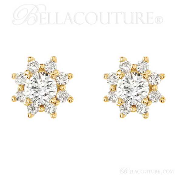 (NEW) BELLA COUTURE EXQUISITE FINE VICTORIA 2CT DIAMOND CLUSTER 14K WHITE GOLD EARRINGS