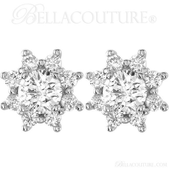 (NEW) BELLA COUTURE EXQUISITE FINE VICTORIA 2CT DIAMOND CLUSTER 14K WHITE GOLD EARRINGS