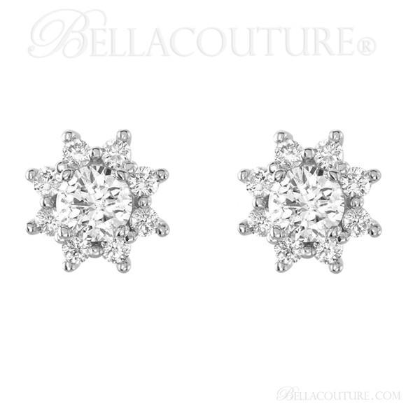 (NEW) BELLA COUTURE EXQUISITE FINE VICTORIA 2CT DIAMOND CLUSTER 14K WHITE GOLD EARRINGS