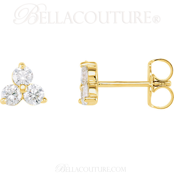 (NEW) BELLA COUTURE DEMI Gorgeous Fine Three-Stone Diamond 14K Yellow Gold Earrings (1/3 ct. tw.)