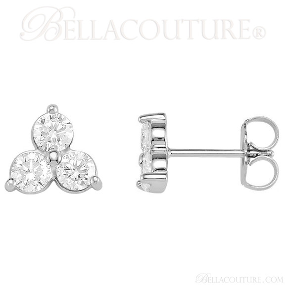 (NEW) BELLA COUTURE DEMI Gorgeous Fine Three-Stone Diamond 14K White Gold Earrings (1 ct. tw.)