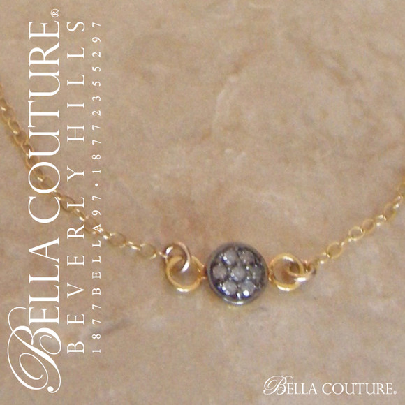 (NEW) BELLA COUTURE LUCKY SEVEN Limited Edition Designer Etruscan 14K Yellow Gold Pave' Diamond Chain Necklace (Adjustable) (From 18", 17" to 16" Inches in Length)
