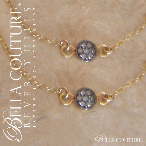 (NEW) BELLA COUTURE LUCKY SEVEN Limited Edition Designer Etruscan 14K Yellow Gold Pave' Diamond Chain Bracelet (Adjustable) (From 7.5", 7" to 6.5" Inches in Length)