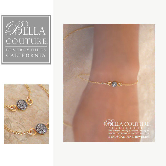 (NEW) BELLA COUTURE LUCKY SEVEN Limited Edition Designer Etruscan 14K Yellow Gold Pave' Diamond Chain Bracelet (Adjustable) (From 7.5", 7" to 6.5" Inches in Length)