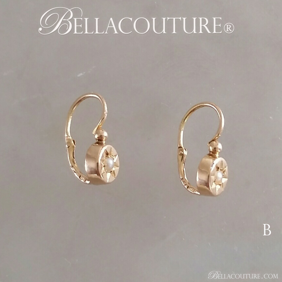 SOLD! - (ANTIQUE) Rare French Georgian Victorian 18K 18Ct Solid Rose Gold Dainty White Seed Pearl Earrings