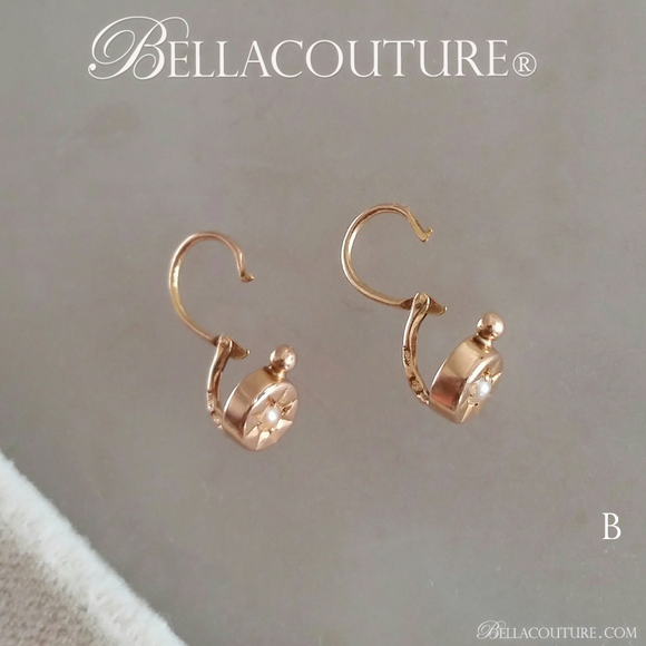 SOLD! - (ANTIQUE) Rare French Georgian Victorian 18K 18Ct Solid Rose Gold Dainty White Seed Pearl Earrings