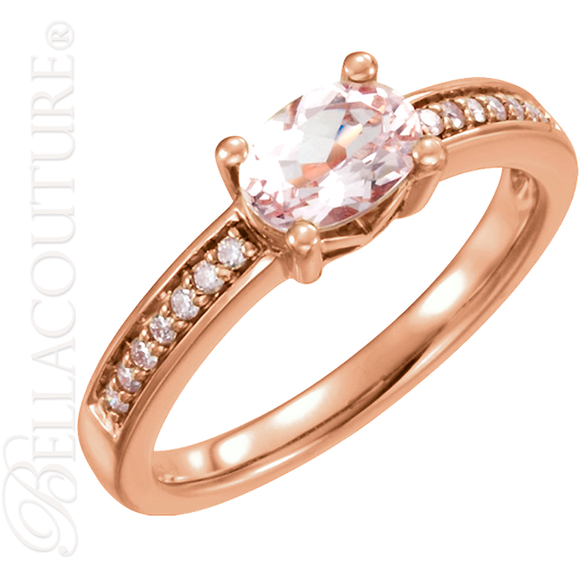 (NEW) BELLA COUTURE AZALIA Gorgeous Pink Morganite 1/10 CT Pave' Diamond 14K Rose Gold Ring