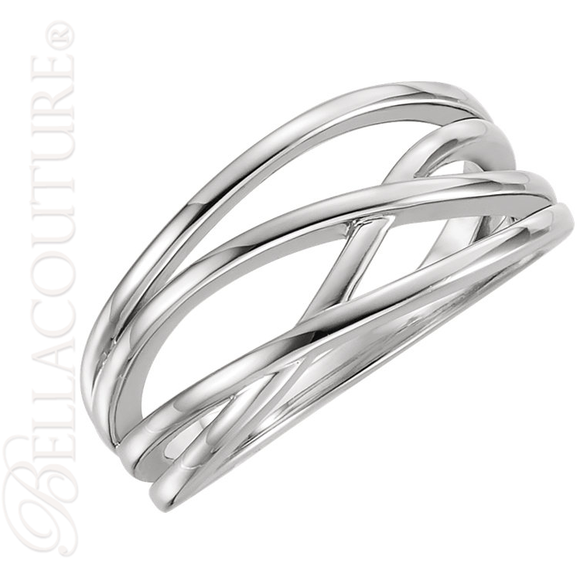 (NEW) BELLA COUTURE VIOLA Fine Elegant Organic Woven 14K White Gold Ring