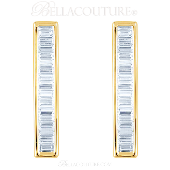 (NEW) BELLA COUTURE Le FEMME Gorgeous Fine Baguette Diamond Vertical Bar 14K Yellow Gold Earrings (1/2 ct. tw.)