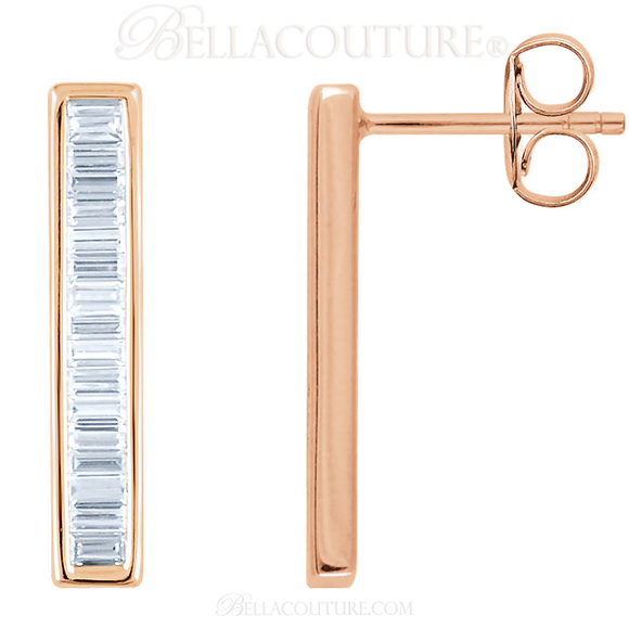 (NEW) BELLA COUTURE Le FEMME Gorgeous Fine Baguette Diamond Vertical Bar 14K White Gold Earrings (1/2 ct. tw.)