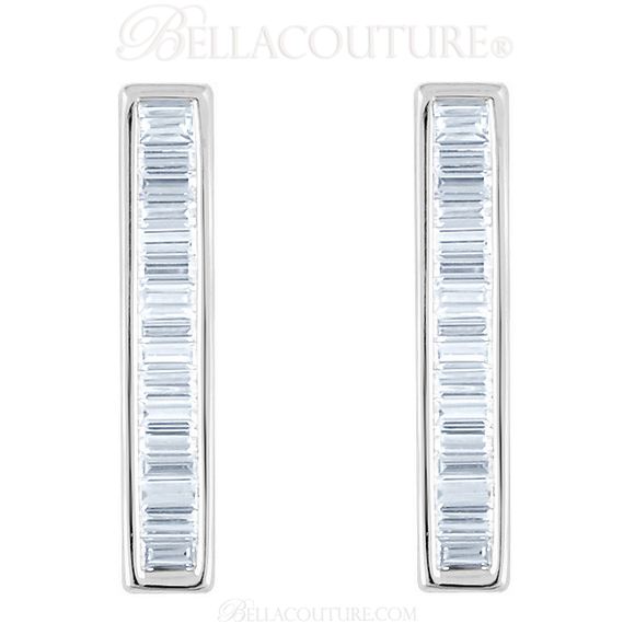 (NEW) BELLA COUTURE Le FEMME Gorgeous Fine Baguette Diamond Vertical Bar 14K White Gold Earrings (1/2 ct. tw.)