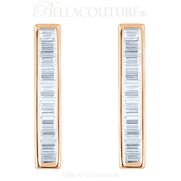 (NEW) BELLA COUTURE Le FEMME Gorgeous Fine Baguette Diamond (1/4 CT) Vertical Bar 14K Rose Gold Pendant Necklace (18" - 16" Adjustable Length)