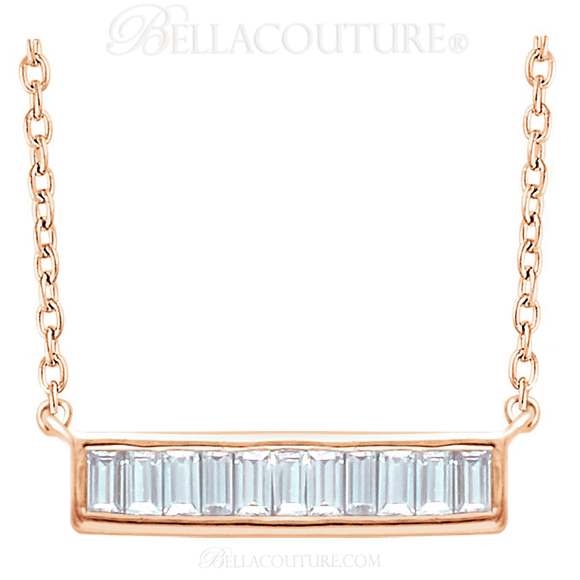 (NEW) BELLA COUTURE Le FEMME Gorgeous Fine Baguette Diamond (1/4 CT) Vertical Bar 14K Yellow Gold Pendant Necklace (18" - 16" Adjustable Length)