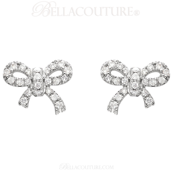 (NEW) BELLA COUTURE LE PETITE BOW Gorgeous Fine (46) Diamond 14K White Gold Earrings (1/5 ct. tw.)