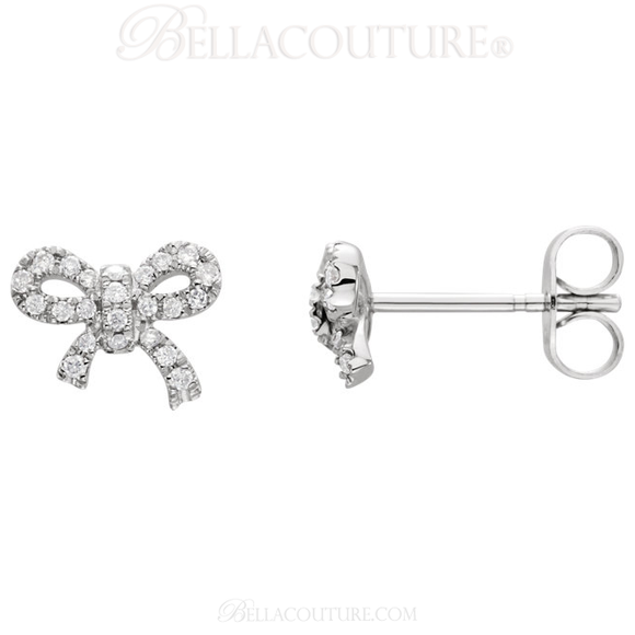 (NEW) BELLA COUTURE LE PETITE BOW Gorgeous Fine (46) Diamond 14K White Gold Earrings (1/5 ct. tw.)