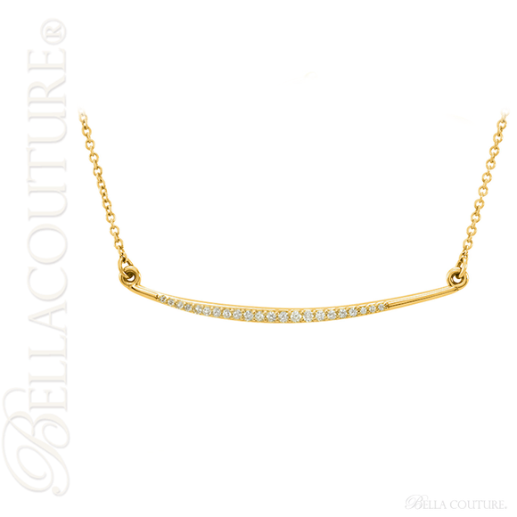 (NEW) BELLA COUTURE CASCADE Gorgeous Fine Diamond (1/8 CT) Vertical Curved Bar 14K Yellow Gold Pendant Necklace (18" in Length)