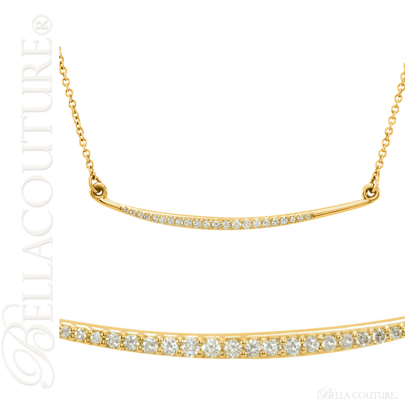 (NEW) BELLA COUTURE CASCADE Gorgeous Fine Diamond (1/8 CT) Vertical Curved Bar 14K Yellow Gold Pendant Necklace (18" in Length)