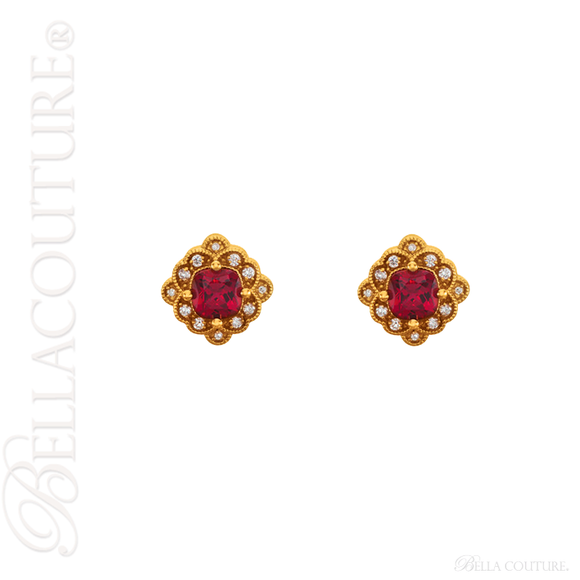 (NEW) BELLA COUTURE CHERISH Fine Elegant Antique Cut Ruby Diamond 14k Rose Gold Post Back Earrings