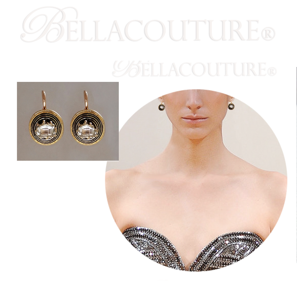 SOLD! - (ANTIQUE) Gorgeous Exquisite Rare Fine Victorian French Enamel Enameled Cushion Emerald Cut Diamond 18K 18Ct 18Kt Solid Yellow & Rose Gold Earrings - c.1838 - Fine Jewelry (One of a Kind)