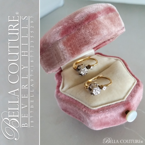 SOLD! - (ANTIQUE) Rare Victorian French Rose Cut Diamond 18K 18CT Yellow & White Gold Floral Flower Drop Earrings c. 1838