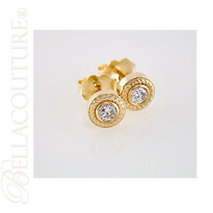 (NEW) BELLA COUTURE SOHO Gorgeous Fine 1/4 CT Diamond 14K Yellow Gold Rope Post Earrings