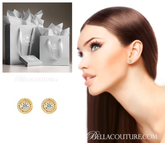 (NEW) BELLA COUTURE SOHO Gorgeous Fine 1/4 CT Diamond 14K Yellow Gold Rope Post Earrings