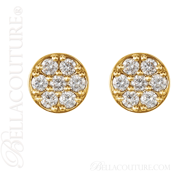 (NEW) BELLA COUTURE LORA Gorgeous Fine 14 Diamond 14K Yellow Gold Post Earrings