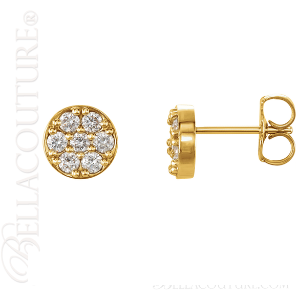(NEW) BELLA COUTURE LORA Gorgeous Fine 14 Diamond 14K Yellow Gold Post Earrings