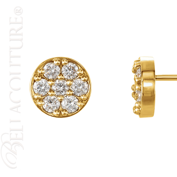 (NEW) BELLA COUTURE LORA Gorgeous Fine 14 Diamond 14K Yellow Gold Post Earrings