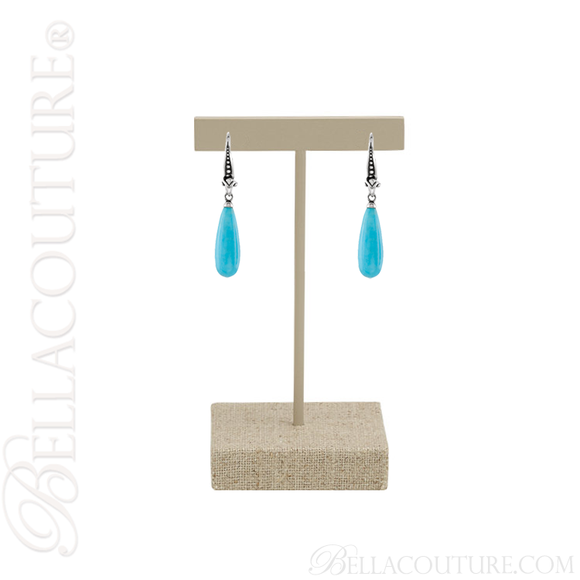 (NEW) BELLA COUTURE BALIZA Gorgeous Fine Genuine Turquoise Fleur De Lis Sterling Silver Dangle Briolette Tear Drop Earrings