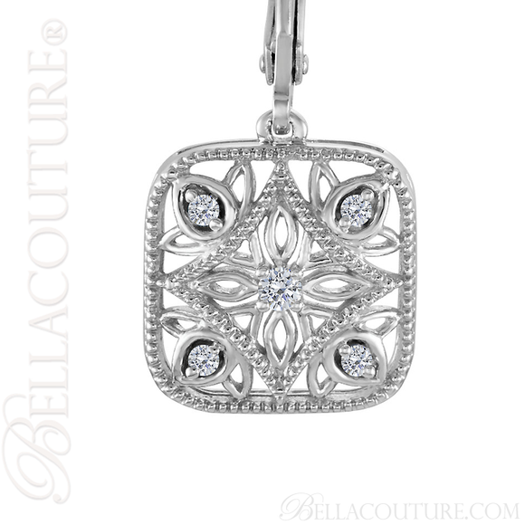 (NEW) BELLA COUTURE HANNAH Gorgeous Fine Diamond Sterling Silver Filigree Square Dangle Drop Earrings