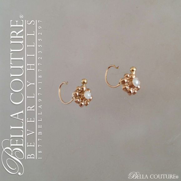 SOLD! - (ANTIQUE) Gorgeous Antique Victorian Dainty White Natural Freshwater Cultured Pearl 18K Yellow & Rose Gold Flower Earrings c.1838