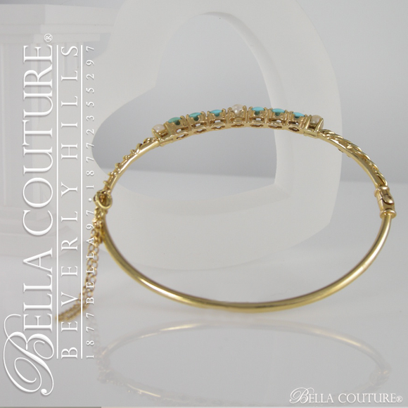 SOLD! - Gorgeous Antique Victorian Rare Freshwater Cultured Pearl Persian Natural Turquoise 14K Bangle Bracelet c.1838