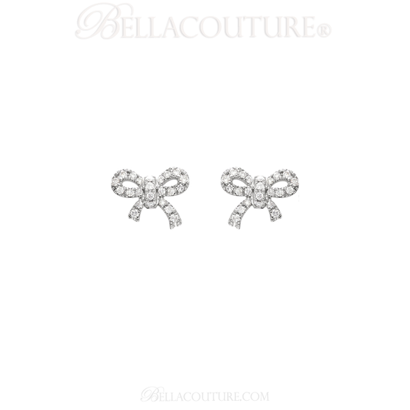 (NEW) BELLA COUTURE LE PETITE BOW Gorgeous Fine (23) Diamond 14K White Gold Necklace (1/6 ct. tw.)(18" in Length)
