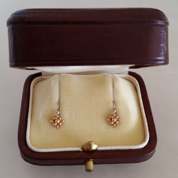 SOLD! - (ANTIQUE) Gorgeous Victorian Rare Dainty & Petite 18K Rose Gold Floral Flower Beaded Diamond Cluster Earrings c. 1838