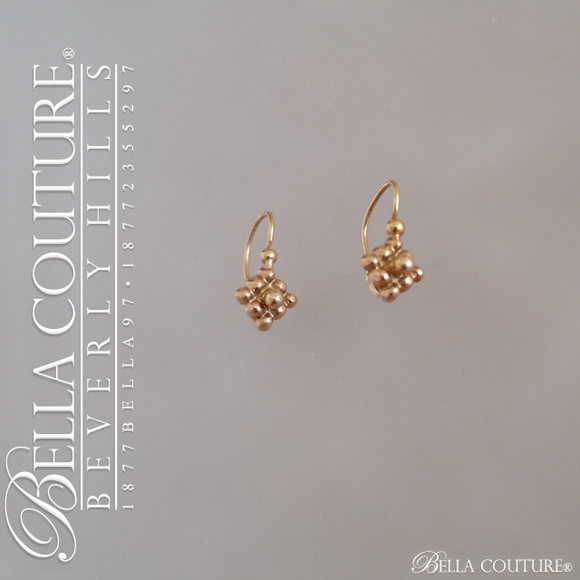 SOLD! - (ANTIQUE) Gorgeous Victorian Rare Dainty & Petite 18K Rose Gold Floral Flower Beaded Diamond Cluster Earrings c. 1838
