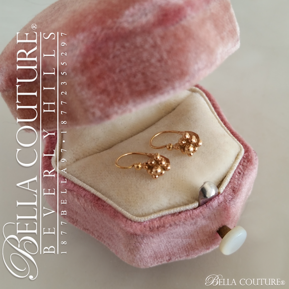 SOLD! - (ANTIQUE) Gorgeous Victorian Rare Dainty & Petite 18K Rose Gold Floral Flower Beaded Diamond Cluster Earrings c. 1838