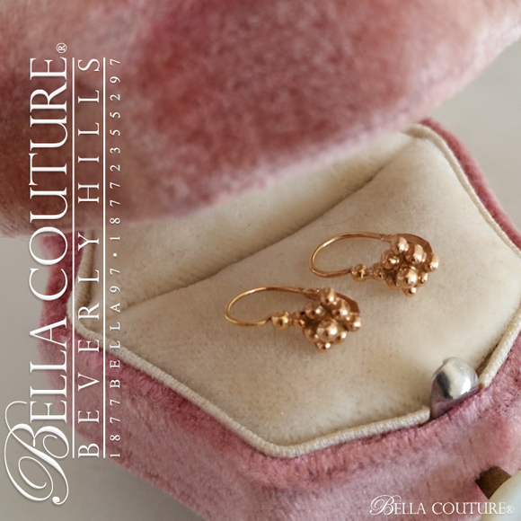 SOLD! - (ANTIQUE) Gorgeous Victorian Rare Dainty & Petite 18K Rose Gold Floral Flower Beaded Diamond Cluster Earrings c. 1838
