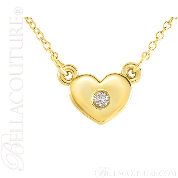 (NEW) BELLA COUTURE LE PETITE BELLA HEART Gorgeous Dainty Fine Diamond 14K Yellow Gold Necklace (16" in Length)