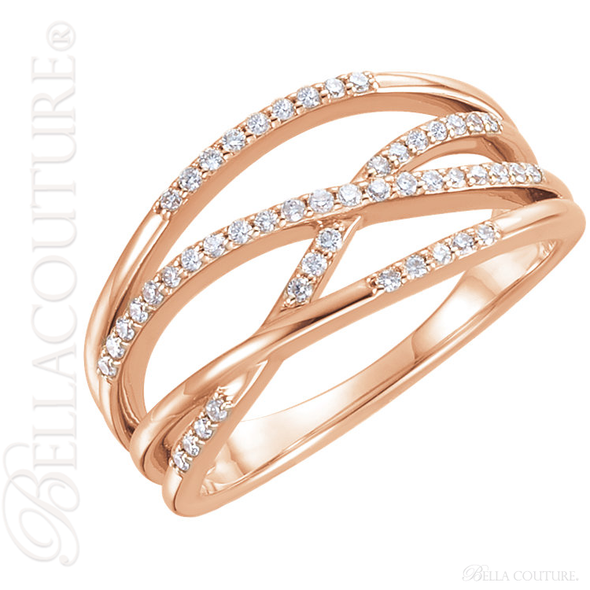 (NEW) BELLA COUTURE VIOLA Fine Elegant Diamond Organic Woven Criss Cross 14K Rose Gold Ring