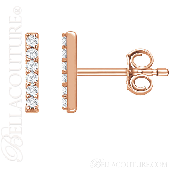 (NEW) BELLA COUTURE Gorgeous Fine Elegant Pave' Diamond Bar 14K Rose Gold Earrings (1/10 CT. TW.)