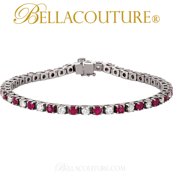 (NEW) Bella Couture Le ROSE' 3.25CT Diamond Ruby 14k White Gold Tennis Bracelet
