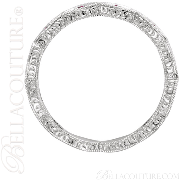 (NEW) BELLA COUTURE FINE GORGEOUS ANTIQUE STYLE GENUINE RUBY GEMSTONE 14K WHITE GOLD STACKABLE ANNIVERSARY ETERNITY RING BAND (Size 7) (1/8 CT. TW.)