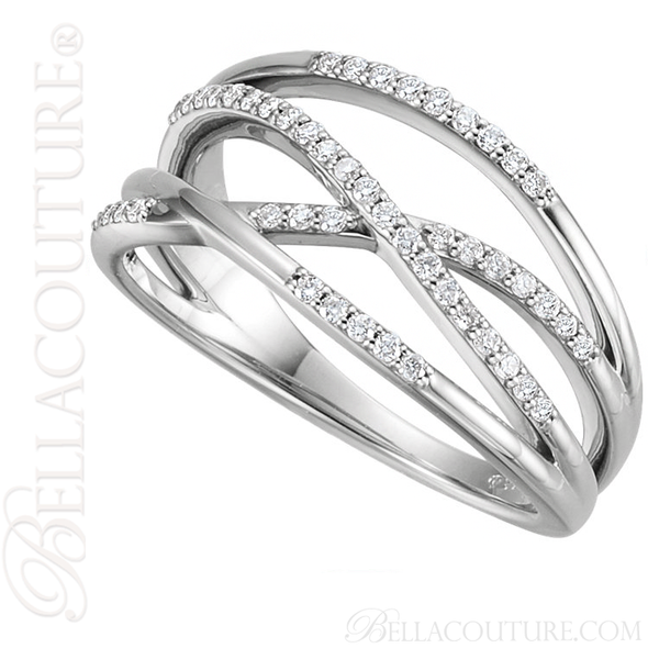 (NEW) BELLA COUTURE VIOLA Fine Elegant Diamond Organic Woven Criss Cross 14K White Gold Ring