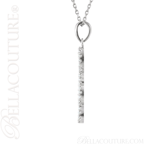 (NEW) BELLA COUTURE Fine Petite Treble Clef Diamond 14K White Gold Pendant Necklace (16" in Length) (1/4 CT. TW.)