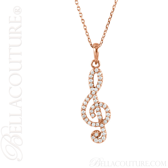 (NEW) BELLA COUTURE Fine Petite Treble Clef Diamond 14K Rose Gold Pendant Necklace (16" in Length) (1/4 CT. TW.) (NEW) BELLA COUTURE Fine Petite Treble Clef Diamond 14K Rose Gold Pendant Necklace (16" in Length) (1/4 CT. TW.)